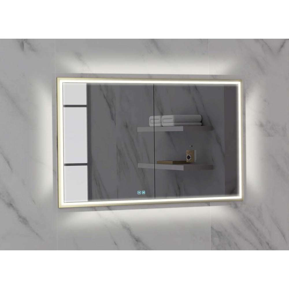 Madeli - Madeli Illusion Lighted Mirrored Cabinet, Recessed Mount, 48'' x 36'' x 4-3/4'', For Double Basin, Frame in Satin Brass, 2700/4000K Temperature, Deffoger, Dimmable, Three-direction Light Diffuser - Satin Brass
