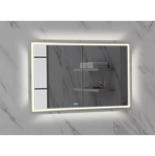 Madeli - Madeli Illusion Lighted Mirrored Cabinet, Recessed Mount, 48'' x 36'' x 4-3/4'', For Double Basin, Frame in Satin Brass, 2700/4000K Temperature, Deffoger, Dimmable, Three-direction Light Diffuser - Satin Brass