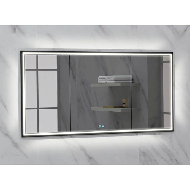Madeli - Madeli Illusion Lighted Mirrored Cabinet, Recessed Mount, 60'' x 36'' x 4-3/4'', For Single Basin, Frame in Matte Black, 2700/4000K Temperature, Deffoger, Dimmable, Three-direction Light Diffuser - Matte Black