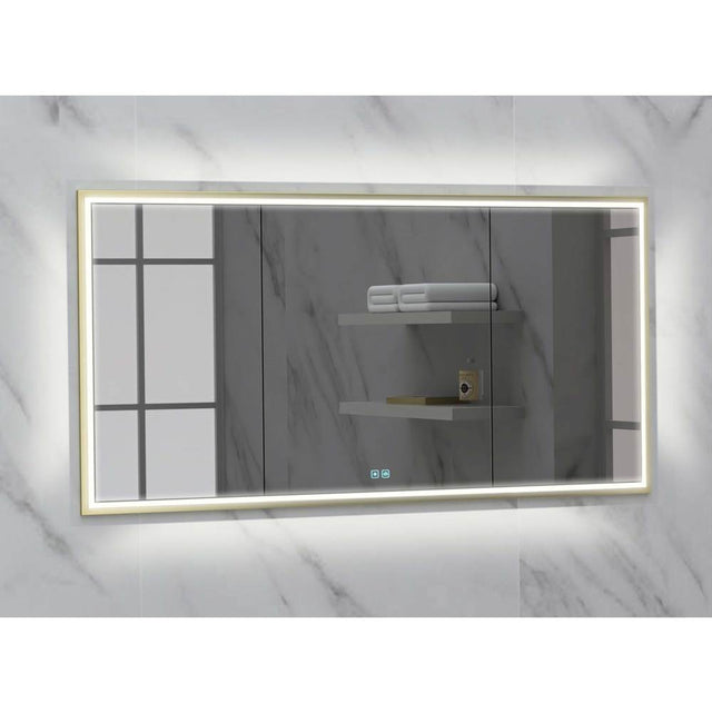 Madeli - Madeli Illusion Lighted Mirrored Cabinet, Recessed Mount, 60'' x 36'' x 4-3/4'', For Single Basin, Frame in Satin Brass, 2700/4000K Temperature, Deffoger, Dimmable, Three-direction Light Diffuser - Satin Brass