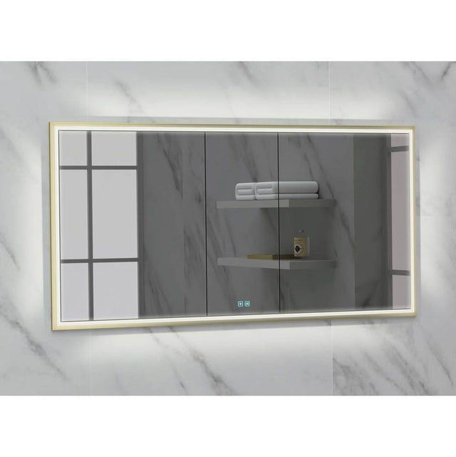 Madeli - Madeli Illusion Lighted Mirrored Cabinet, Recessed Mount, 60'' x 36'' x 4-3/4'', For Double Basin, Frame in Satin Brass, 2700/4000K Temperature, Deffoger, Dimmable, Three-direction Light Diffuser - Satin Brass