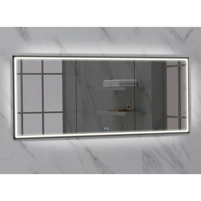 Madeli - Madeli Illusion Lighted Mirrored Cabinet, Recessed Mount, 72'' x 36'' x 4-3/4'', Unibody, Frame in Matte Black, 2700/4000K Temperature, Deffoger, Dimmable, Three-direction Light Diffuser - Matte Black