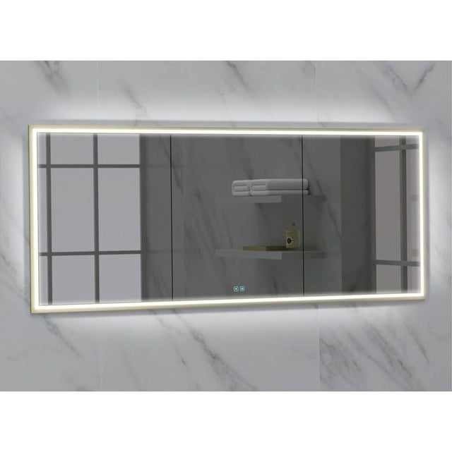 Madeli - Madeli Illusion Lighted Mirrored Cabinet, Recessed Mount, 72'' x 36'' x 4-3/4'', Unibody, Frame in Satin Brass, 2700/4000K Temperature, Deffoger, Dimmable, Three-direction Light Diffuser - Satin Brass