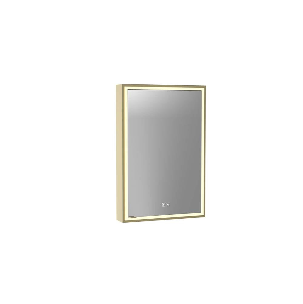 Madeli - Madeli Pioneer Lighted Mirrored Cabinet, Surface Mount, 20'' x 30'' x 4-3/4'', L Hinged, Frame in Satin Brass, 2700/4000K Temperature, Deffoger, Dimmable, Three-direction Light Diffuser - Satin Brass