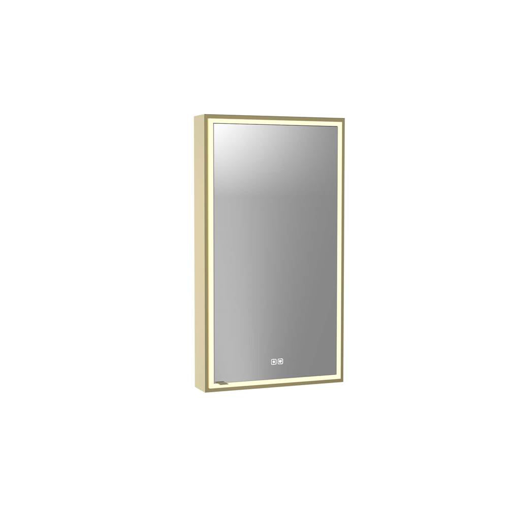Madeli - Madeli Pioneer Lighted Mirrored Cabinet, Surface Mount, 20'' x 36'' x 4-3/4'', R Hinged, Frame in Satin Brass, 2700/4000K Temperature, Deffoger, Dimmable, Three-direction Light Diffuser - Satin Brass