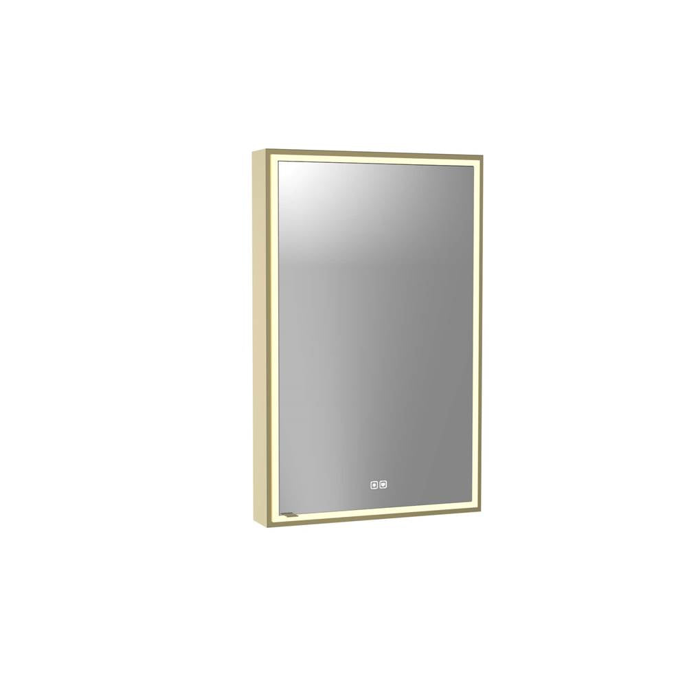Madeli - Madeli Pioneer Lighted Mirrored Cabinet, Surface Mount, 24'' x 36'' x 4-3/4'', L Hinged, Frame in Satin Brass, 2700/4000K Temperature, Deffoger, Dimmable, Three-direction Light Diffuser - Satin Brass