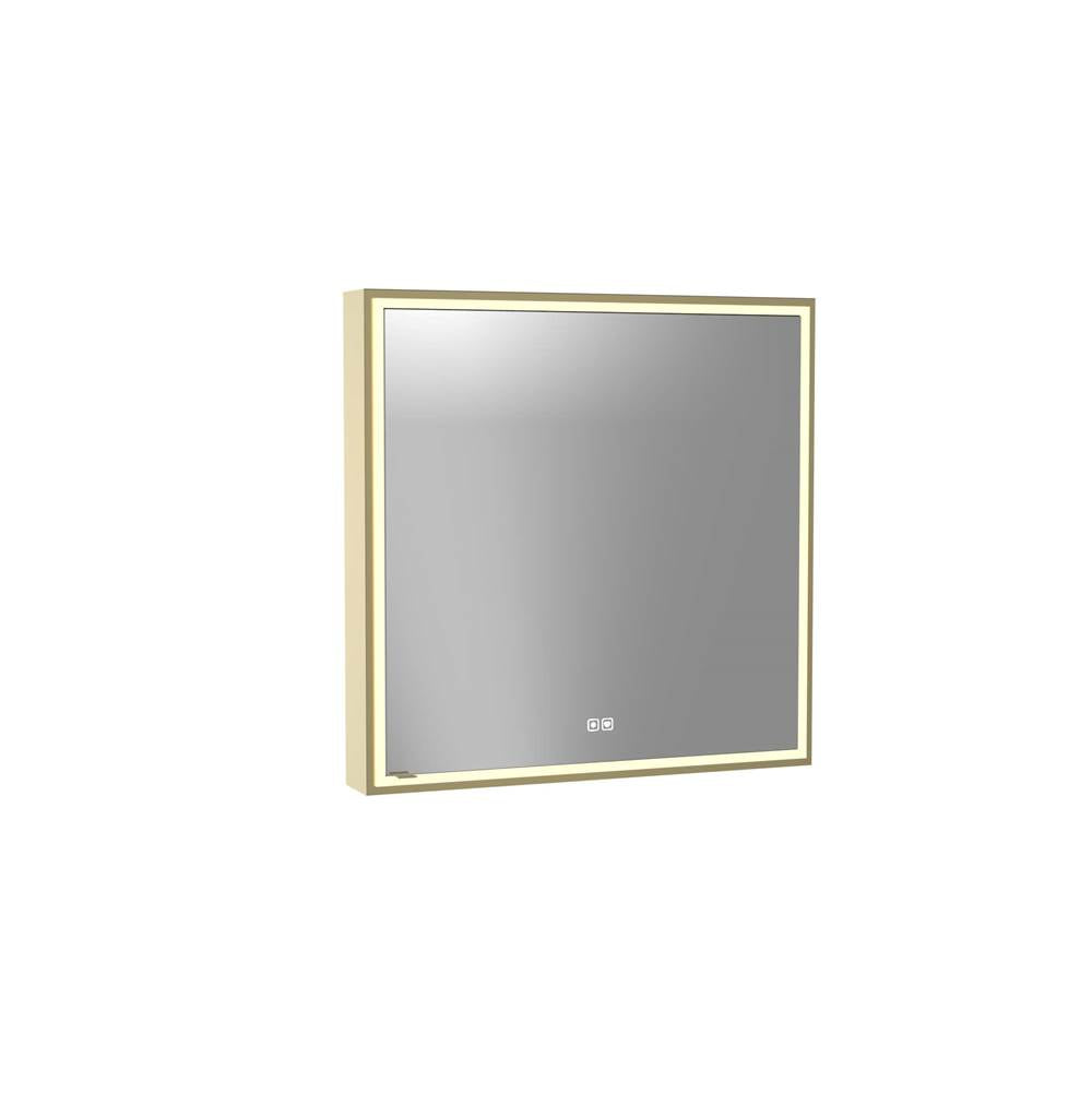 Madeli - Madeli Pioneer Lighted Mirrored Cabinet, Surface Mount, 30'' x 30'' x 4-3/4'', L Hinged, Frame in Satin Brass, 2700/4000K Temperature, Deffoger, Dimmable, Three-direction Light Diffuser - Satin Brass