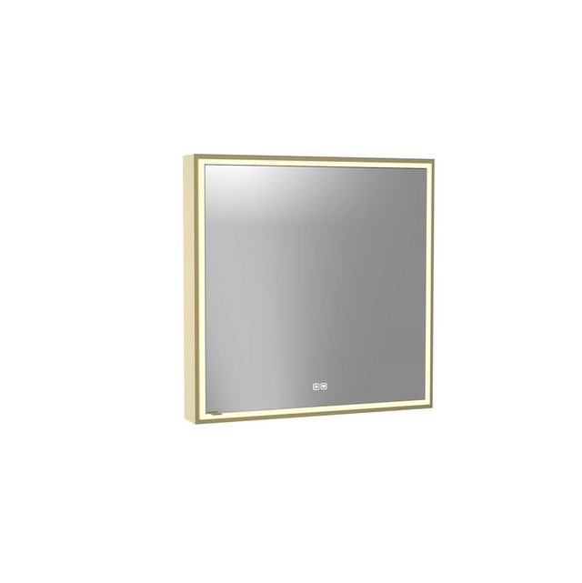 Madeli - Madeli Pioneer Lighted Mirrored Cabinet, Surface Mount, 30'' x 30'' x 4-3/4'', L Hinged, Frame in Satin Brass, 2700/4000K Temperature, Deffoger, Dimmable, Three-direction Light Diffuser - Satin Brass