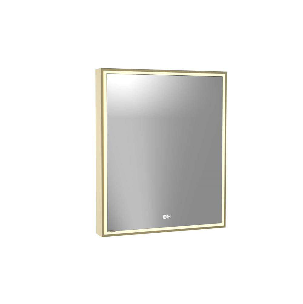 Madeli - Madeli Pioneer Lighted Mirrored Cabinet, Surface Mount, 30'' x 36'' x 4-3/4'', L Hinged, Frame in Satin Brass, 2700/4000K Temperature, Deffoger, Dimmable, Three-direction Light Diffuser - Satin Brass