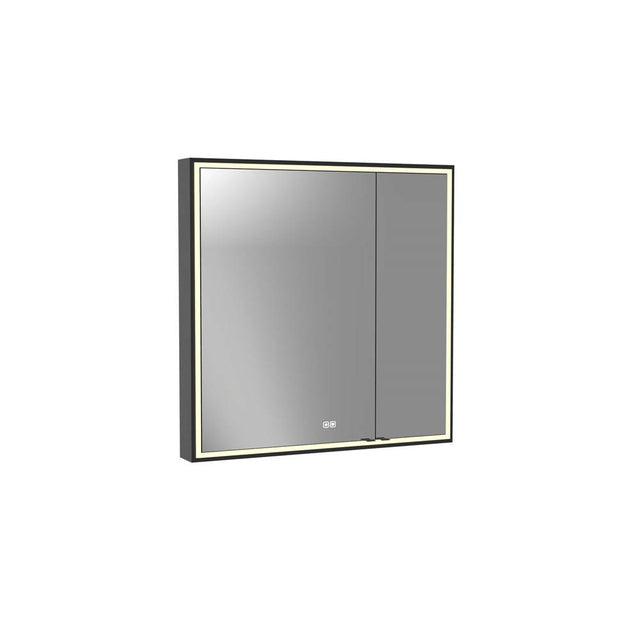 Madeli - Madeli Pioneer Lighted Mirrored Cabinet, Surface Mount, 36'' x 36'' x 4-3/4'', For Left Basin, Frame in Matte Black, 2700/4000K Temperature, Deffoger, Dimmable, Three-direction Light Diffuser - Matte Black