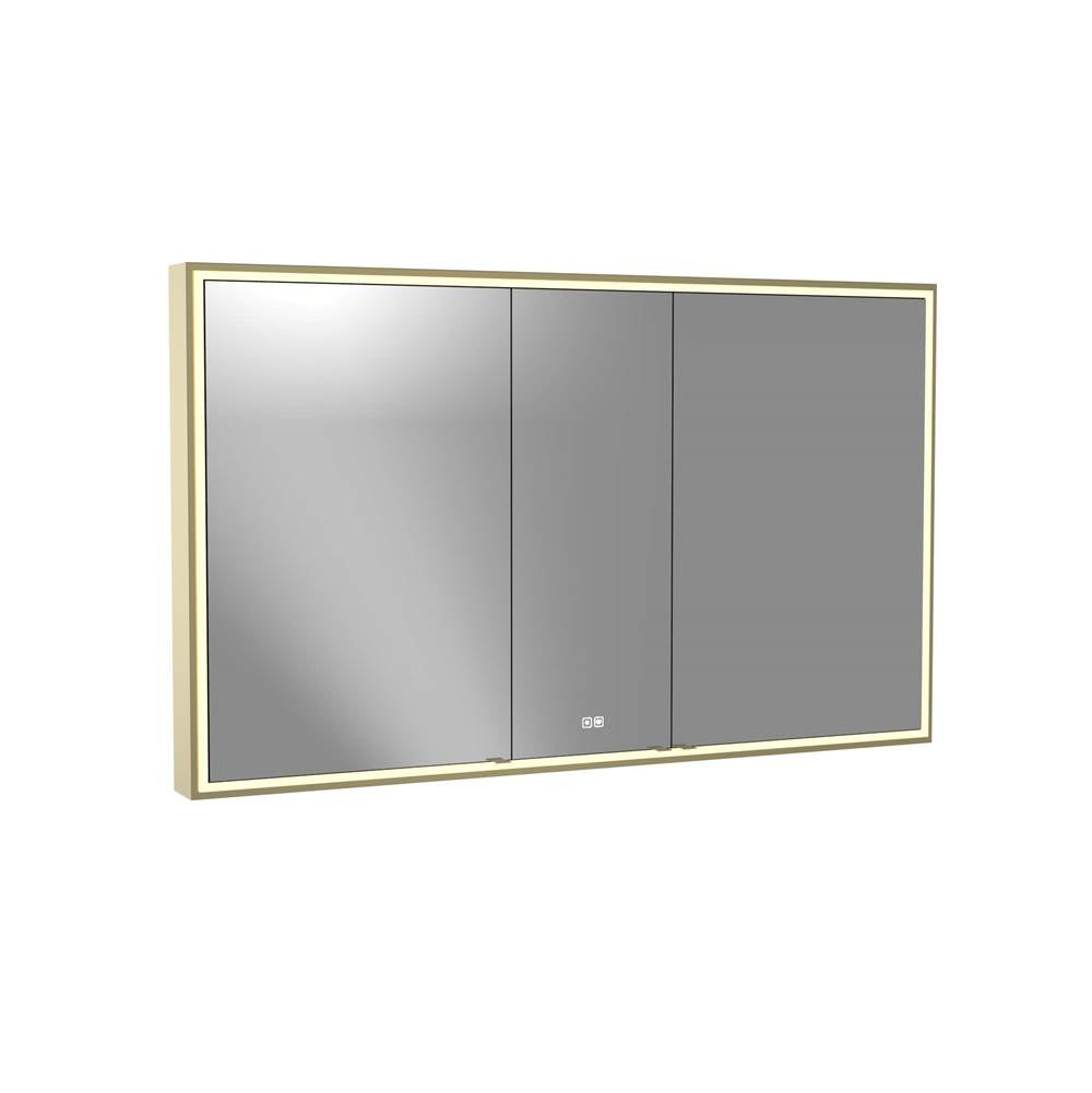 Madeli - Madeli Pioneer Lighted Mirrored Cabinet, Surface Mount, 60'' x 36'' x 4-3/4'', For Double Basin, Frame in Satin Brass, 2700/4000K Temperature, Deffoger, Dimmable, Three-direction Light Diffuser - Satin Brass