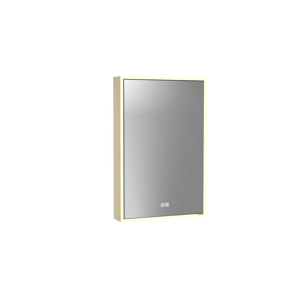 Madeli - Madeli Vanguard Lighted Mirrored Cabinet, Surface Mount, 20'' x 30'' x 4-3/4'', L Hinged, Side Kit in Satin Brass, 2700/4000K Temperature, Deffoger, Dimmable, Three-direction Light Diffuser - Satin Brass