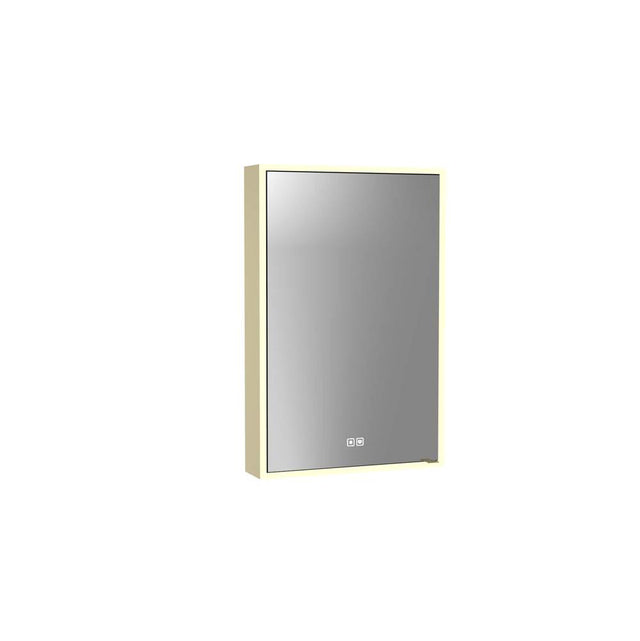 Madeli - Madeli Vanguard Lighted Mirrored Cabinet, Surface Mount, 20'' x 30'' x 4-3/4'', L Hinged, Side Kit in Satin Brass, 2700/4000K Temperature, Deffoger, Dimmable, Three-direction Light Diffuser - Satin Brass