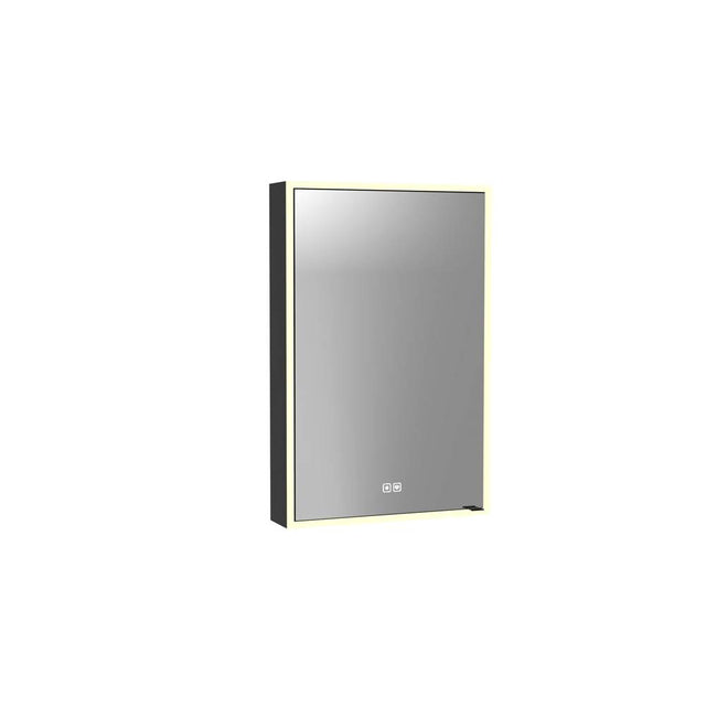 Madeli - Madeli Vanguard Lighted Mirrored Cabinet, Surface Mount, 20'' x 30'' x 4-3/4'', R Hinged, Side Kit in Matte Black, 2700/4000K Temperature, Deffoger, Dimmable, Three-direction Light Diffuser - Matte Black