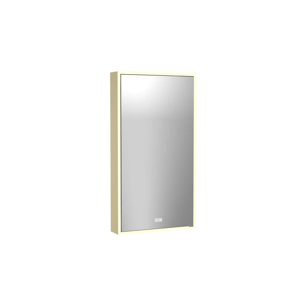Madeli - Madeli Vanguard Lighted Mirrored Cabinet, Surface Mount, 20'' x 36'' x 4-3/4'', R Hinged, Side Kit in Satin Brass, 2700/4000K Temperature, Deffoger, Dimmable, Three-direction Light Diffuser - Satin Brass