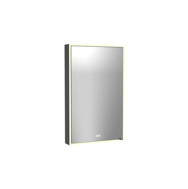 Madeli - Madeli Vanguard Lighted Mirrored Cabinet, Surface Mount, 24'' x 36'' x 4-3/4'', L Hinged, Side Kit in Matte Black, 2700/4000K Temperature, Deffoger, Dimmable, Three-direction Light Diffuser - Matte Black
