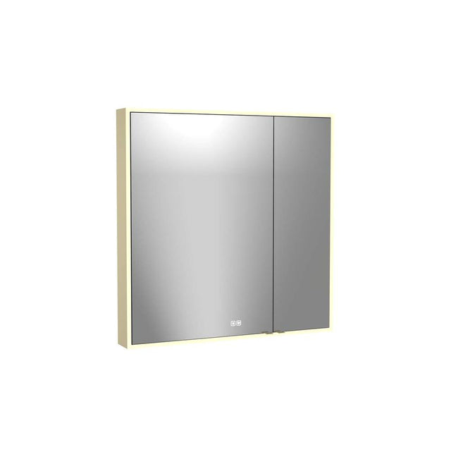 Madeli - Madeli Vanguard Lighted Mirrored Cabinet, Surface Mount, 36'' x 36'' x 4-3/4'', For Left Basin, Side Kit in Satin Brass, 2700/4000K Temperature, Deffoger, Dimmable, Three-direction Light Diffuser - Satin Brass