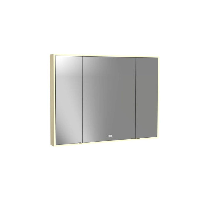 Madeli - Madeli Vanguard Lighted Mirrored Cabinet, Surface Mount, 48'' x 36'' x 4-3/4'', For Singel Basin, Side Kit in Satin Brass, 2700/4000K Temperature, Deffoger, Dimmable, Three-direction Light Diffuser - Satin Brass