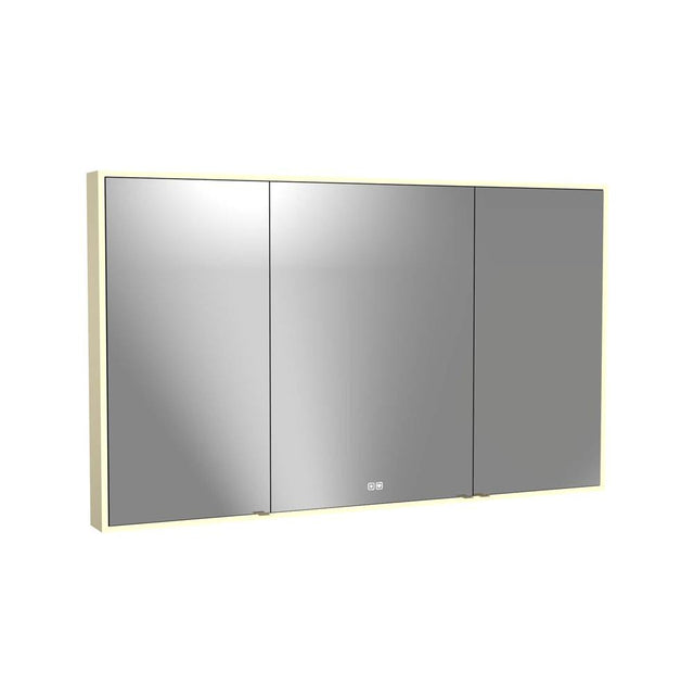 Madeli - Madeli Vanguard Lighted Mirrored Cabinet, Surface Mount, 60'' x 36'' x 4-3/4'', For Singel Basin, Side Kit in Satin Brass, 2700/4000K Temperature, Deffoger, Dimmable, Three-direction Light Diffuser - Satin Brass