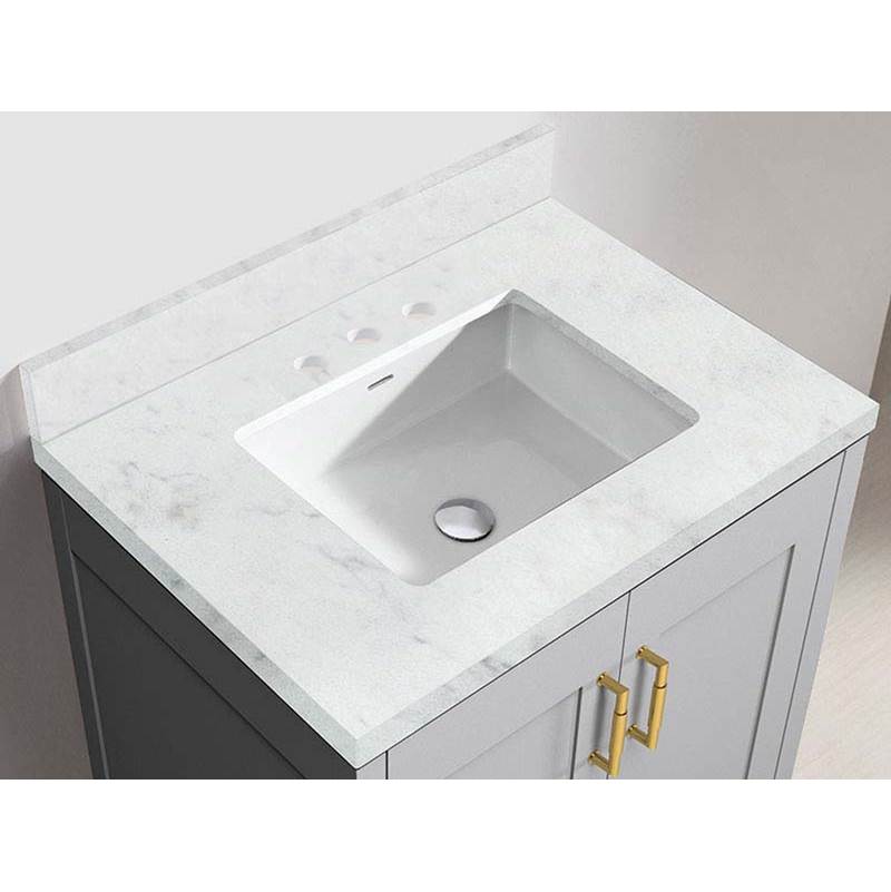 Madeli - Madeli Quartzstone Countertop,  30'' x 18'' x 3/4'', 8'' Widespread Faucet Holes in White Carrara - White Carrara