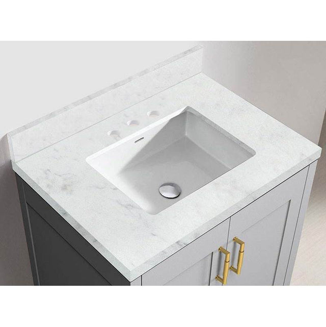 Madeli - Madeli Quartzstone Countertop,  30'' x 18'' x 3/4'', 8'' Widespread Faucet Holes in White Carrara - White Carrara