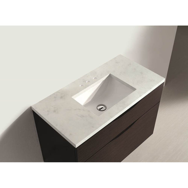 Madeli - Madeli Quartzstone Countertop,  36'' x 18'' x 3/4'', 8'' Widespread Faucet Holes in White Carrara - White Carrara