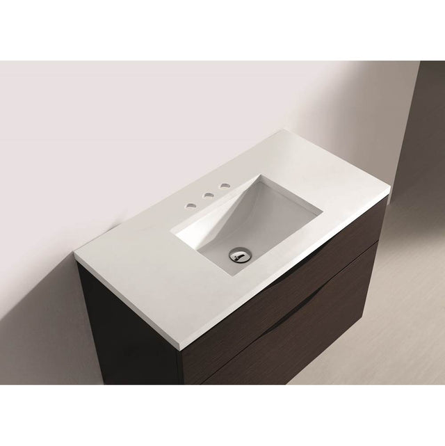 Madeli - Madeli Quartzstone Countertop,  36'' x 18'' x 3/4'', 8'' Widespread Faucet Holes in White - White