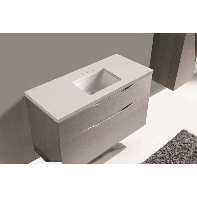 Madeli - Madeli Quartzstone Countertop,  42'' x 18'' x 3/4'', 8'' Widespread Faucet Holes in White - White