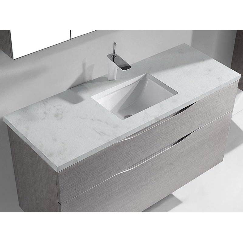 Madeli - Madeli Quartzstone Countertop,  48'' x 18'' x 3/4'', Single Basin,  8'' Widespread Faucet Holes in White Carrara - White Carrara