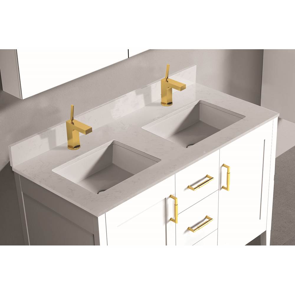 Madeli - Madeli Quartzstone Countertop,  48'' x 18'' x 3/4'', Double Basin,  Single Faucet Hole in White Carrara - White Carrara