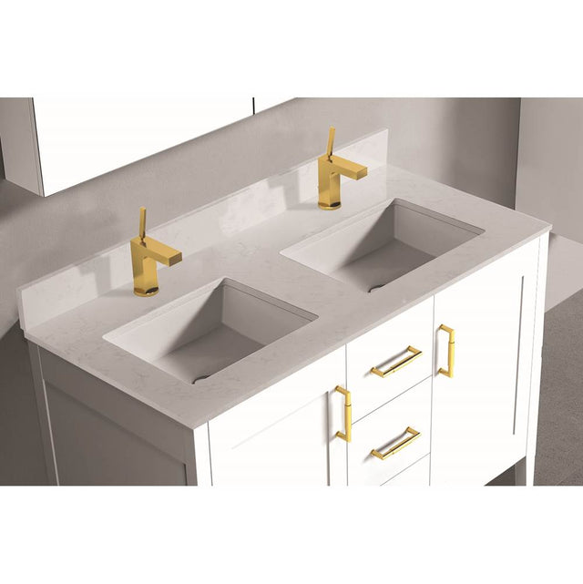 Madeli - Madeli Quartzstone Countertop,  48'' x 18'' x 3/4'', Double Basin,  Single Faucet Hole in White Carrara - White Carrara