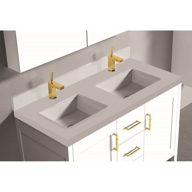 Madeli - Madeli Quartzstone Countertop,  48'' x 18'' x 3/4'', Double Basin,  Single Faucet Hole in White - White