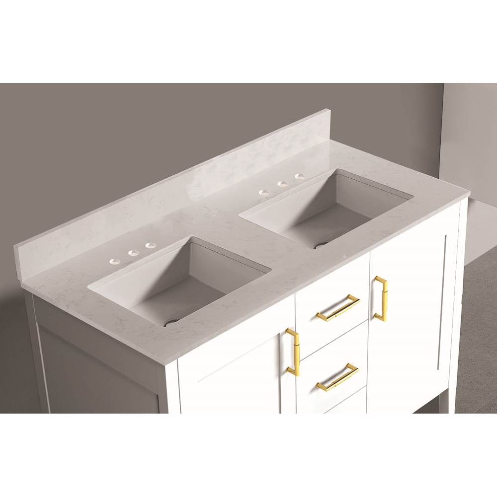 Madeli - Madeli Quartzstone Countertop,  48'' x 18'' x 3/4'', Double Basin,  8'' Widespread Faucet Holes in White Carrara - White Carrara