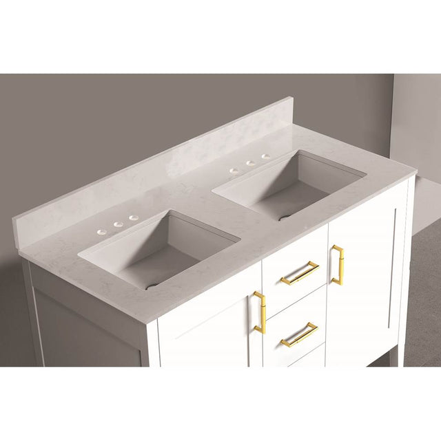 Madeli - Madeli Quartzstone Countertop,  48'' x 18'' x 3/4'', Double Basin,  8'' Widespread Faucet Holes in White Carrara - White Carrara