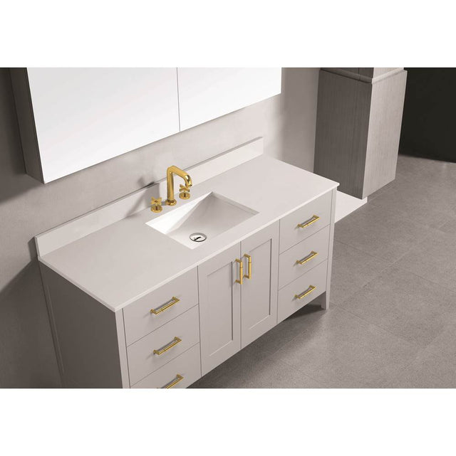 Madeli - Madeli Quartzstone Countertop,  60'' x 18'' x 3/4'', Single Basin,  8'' Widespread Faucet Holes in White - White