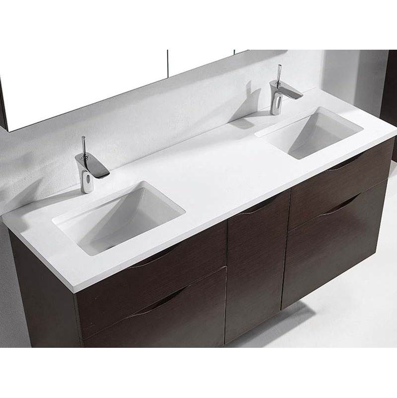 Madeli - Madeli Quartzstone Countertop,  60'' x 18'' x 3/4'', Double Basin,  Single Faucet Hole in White - White