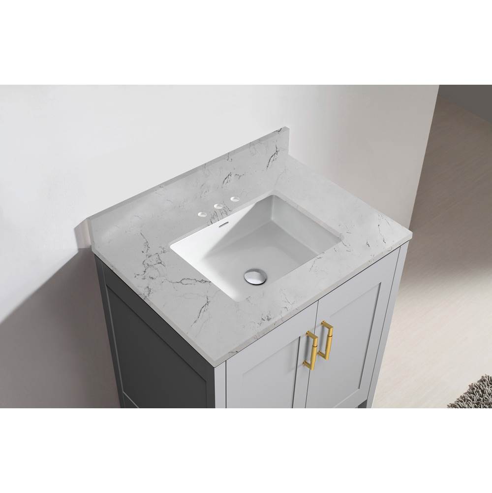 Madeli - Madeli Quartzstone Countertop,  24'' x 18'' x 3/4'', 8'' Widespread Faucet Holes in White Carrara - White Carrara