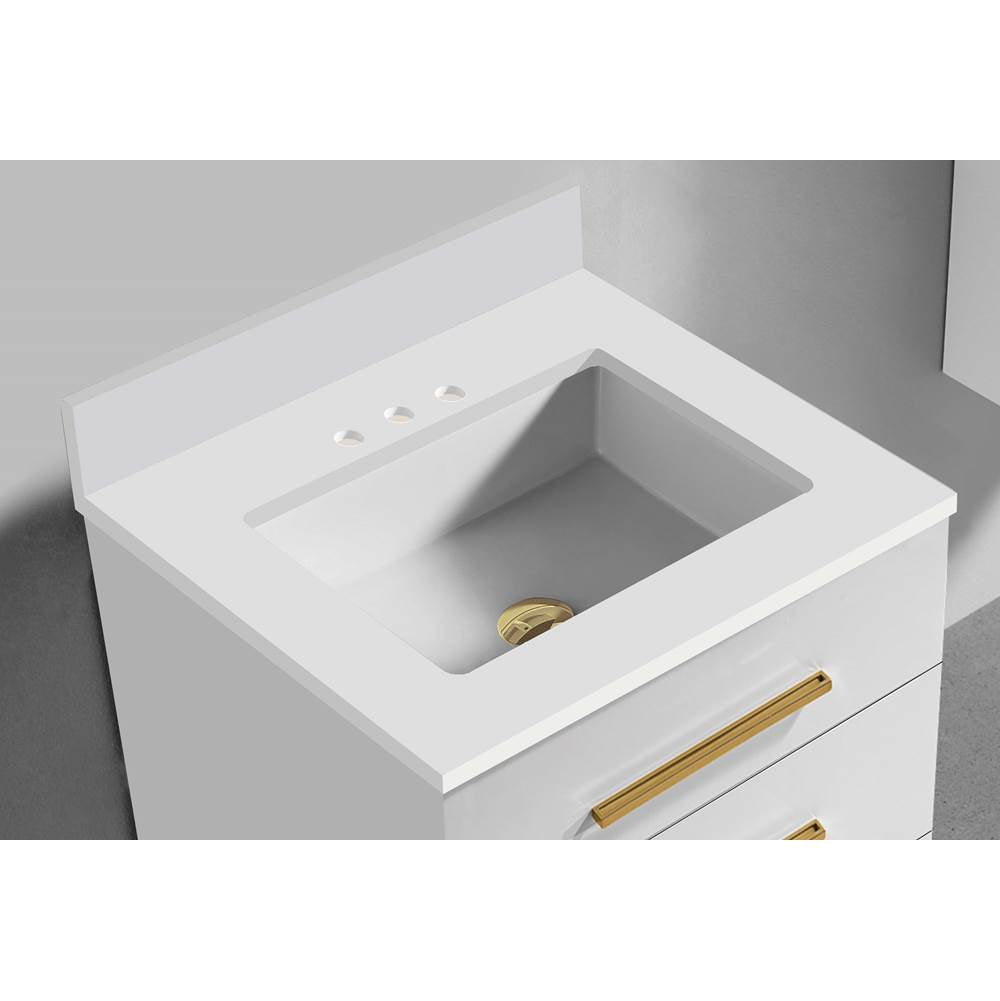 Madeli - Madeli Quartzstone Countertop,  24'' x 18'' x 3/4'', 8'' Widespread Faucet Holes in White - White