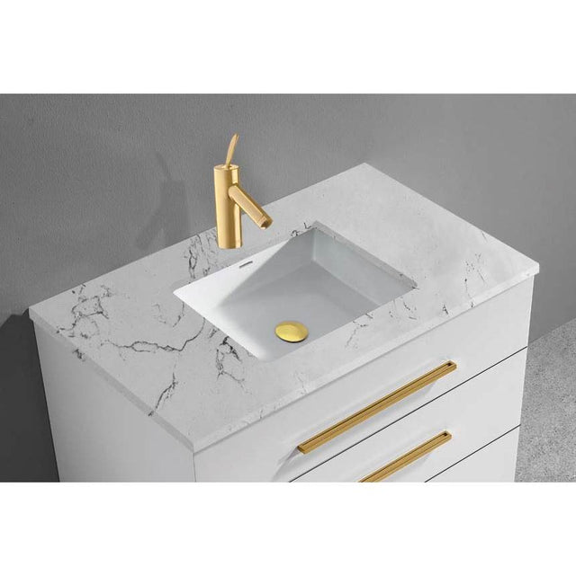Madeli - Madeli Quartzstone Countertop,  30'' x 18'' x 3/4'', Single Faucet Hole in White Carrara - White Carrara