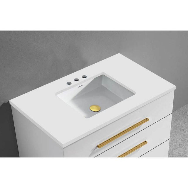 Madeli - Madeli Quartzstone Countertop,  30'' x 18'' x 3/4'', 8'' Widespread Faucet Holes in White - White