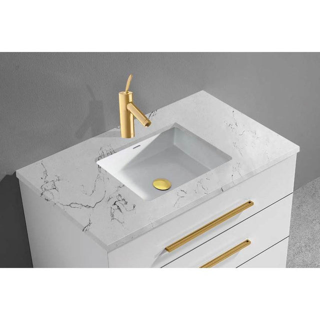 Madeli - Madeli Quartzstone Countertop,  36'' x 18'' x 3/4'', Single Faucet Hole in White Carrara - White Carrara