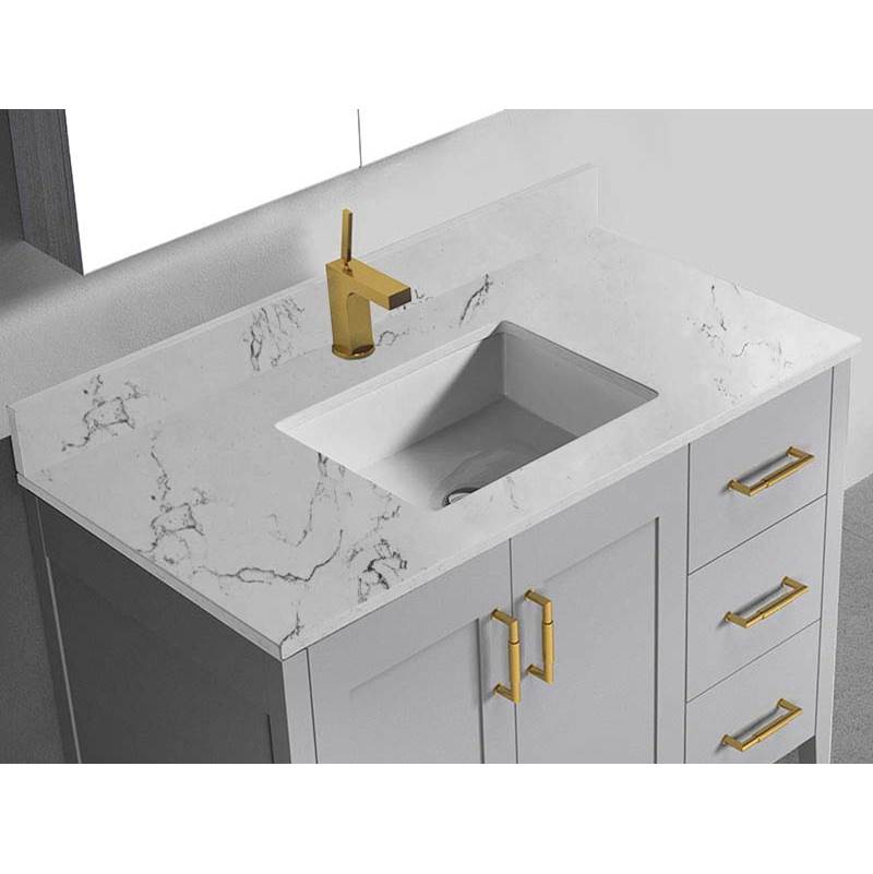 Madeli - Madeli Quartzstone Countertop,  42'' x 18'' x 3/4'', Single Faucet Hole in White Carrara - White Carrara