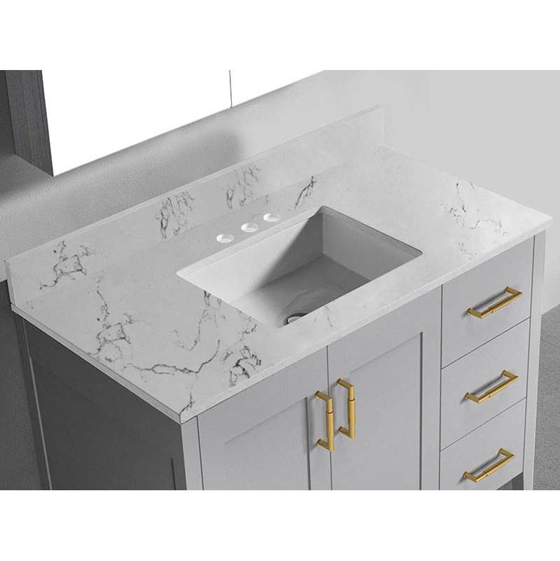 Madeli - Madeli Quartzstone Countertop,  42'' x 18'' x 3/4'', 8'' Widespread Faucet Holes in White Carrara - White Carrara
