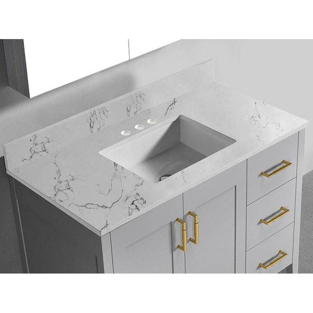 Madeli - Madeli Quartzstone Countertop,  42'' x 18'' x 3/4'', 8'' Widespread Faucet Holes in White Carrara - White Carrara