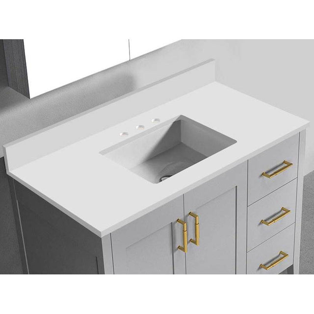 Madeli - Madeli Quartzstone Countertop,  42'' x 18'' x 3/4'', 8'' Widespread Faucet Holes in White - White