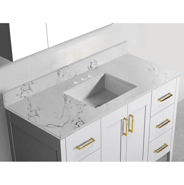 Madeli - Madeli Quartzstone Countertop,  48'' x 18'' x 3/4'', Single Basin,  Single Faucet Hole in White Carrara - White Carrara