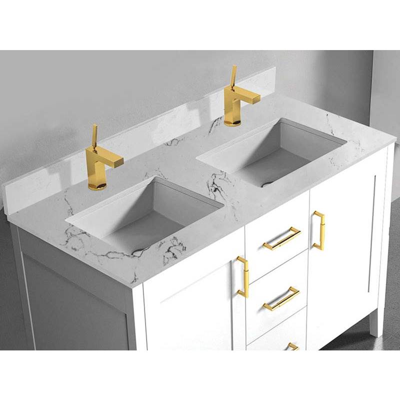 Madeli - Madeli Quartzstone Countertop,  48'' x 18'' x 3/4'', Double Basin,  Single Faucet Hole in White Carrara - White Carrara