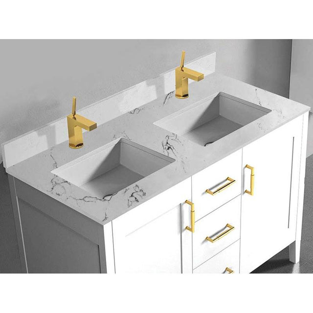 Madeli - Madeli Quartzstone Countertop,  48'' x 18'' x 3/4'', Double Basin,  Single Faucet Hole in White Carrara - White Carrara