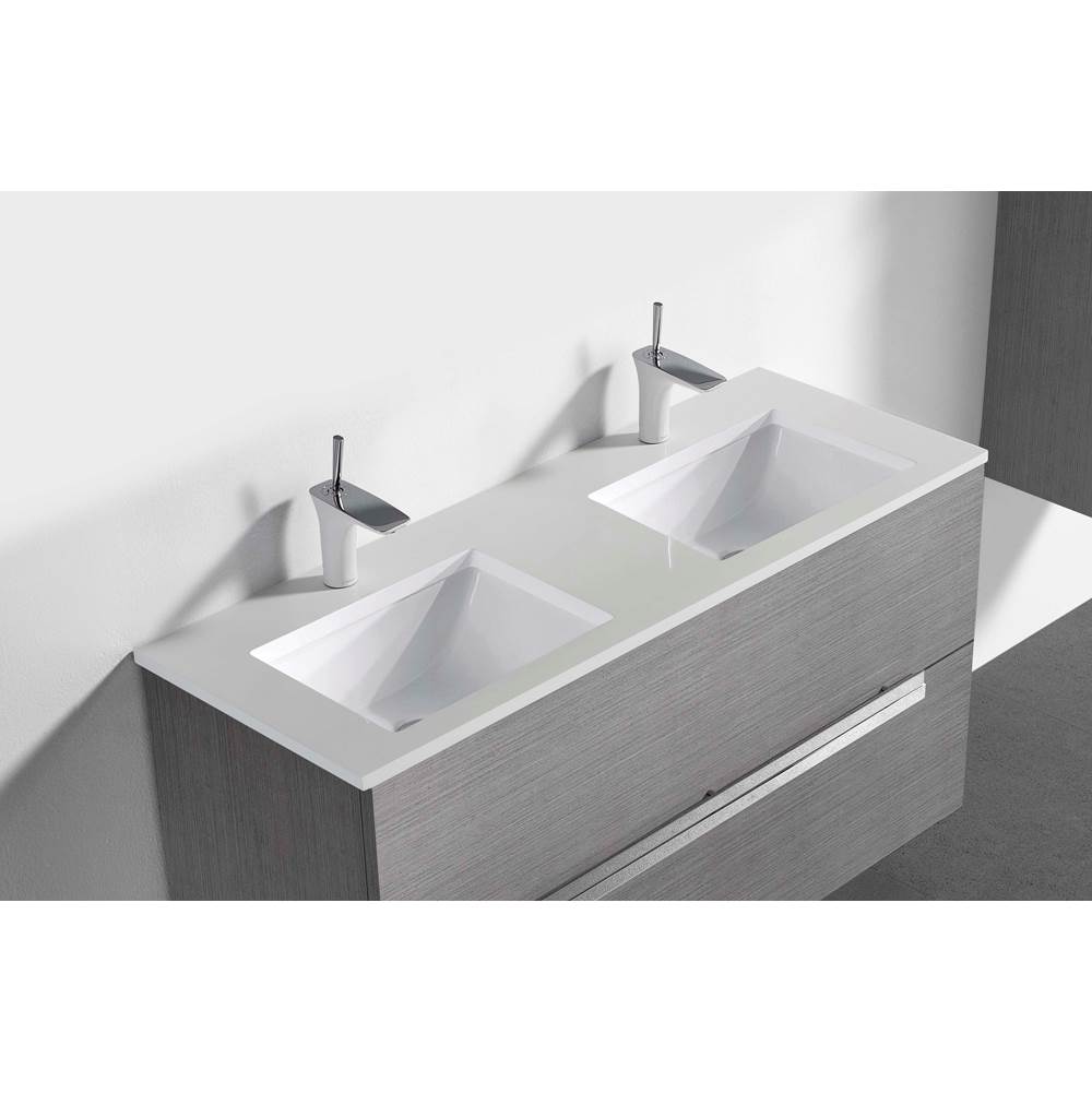 Madeli - Madeli Quartzstone Countertop,  48'' x 18'' x 3/4'', Double Basin,  Single Faucet Hole in White - White
