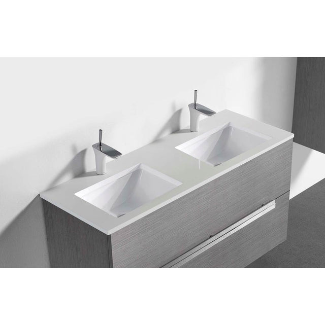 Madeli - Madeli Quartzstone Countertop,  48'' x 18'' x 3/4'', Double Basin,  Single Faucet Hole in White - White